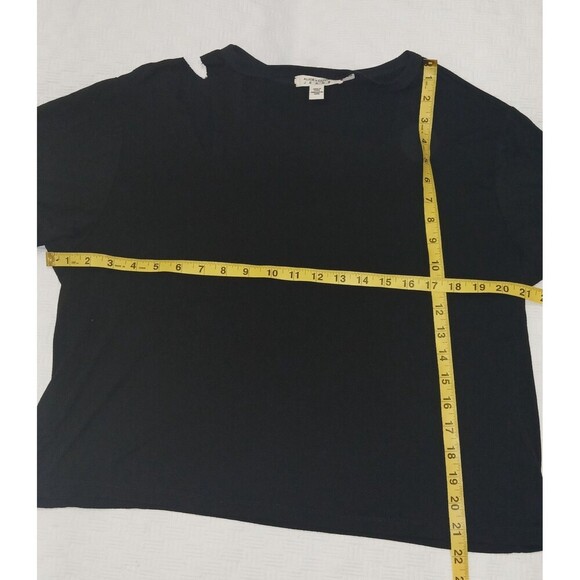 Alice + Olivia Womens Black Stretch Short Sleeve Cut Out Shoulder T-SHIRT Size L - Picture 5 of 5